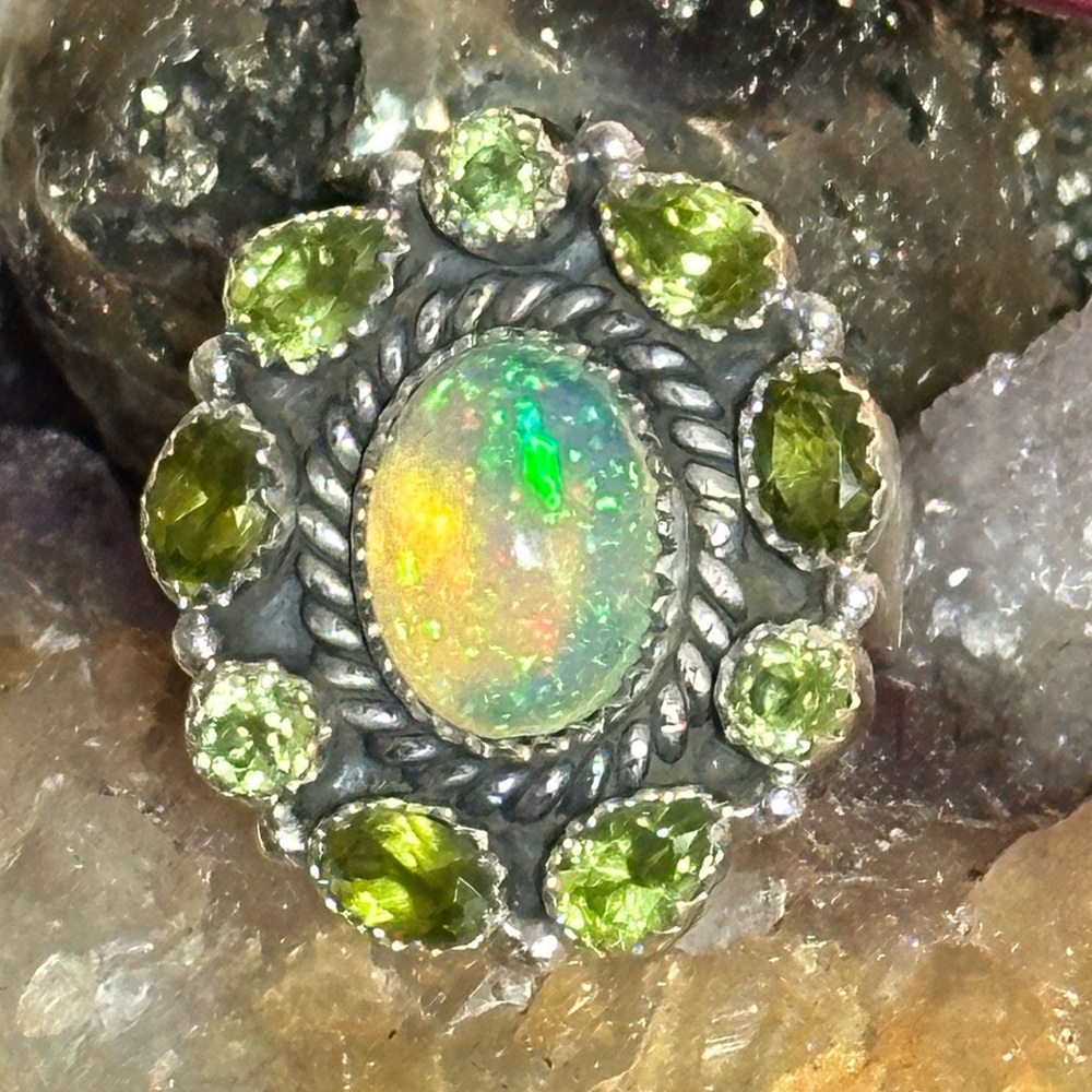 Opal Peridot Statement Sterling Silver Adjustable… - image 5